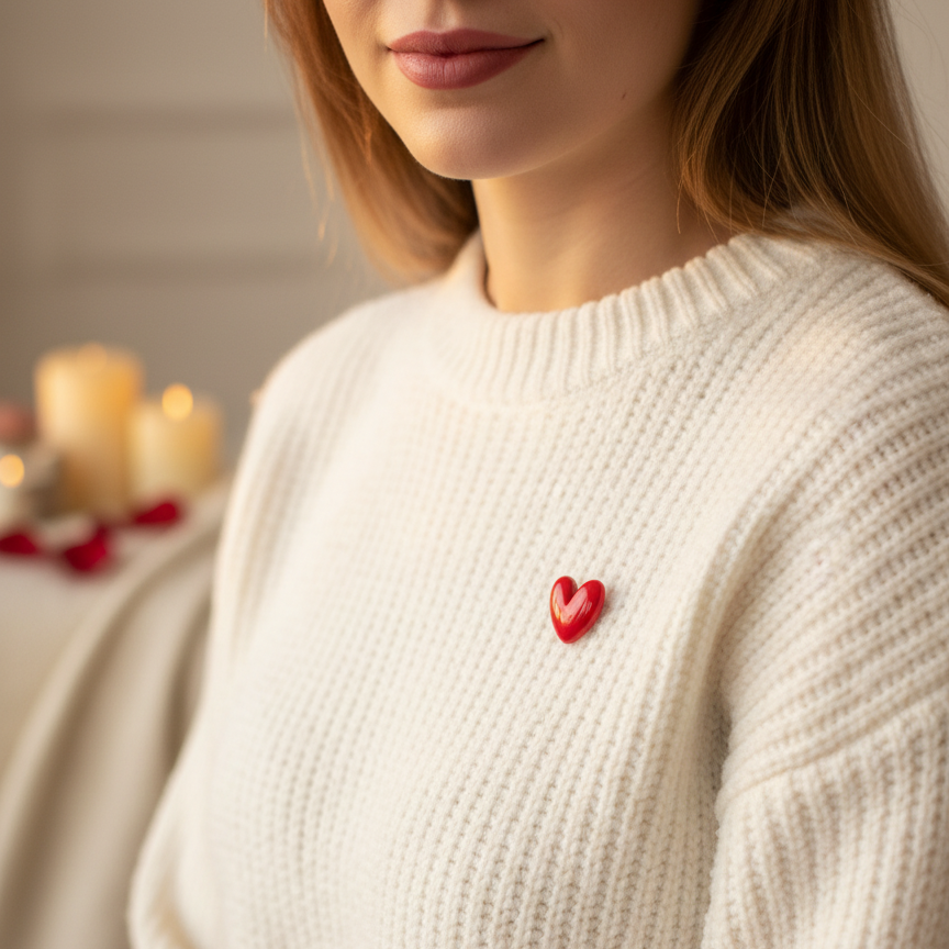 Red Heart Resin Pin: Handmade Love Brooch, Valentine's Gift