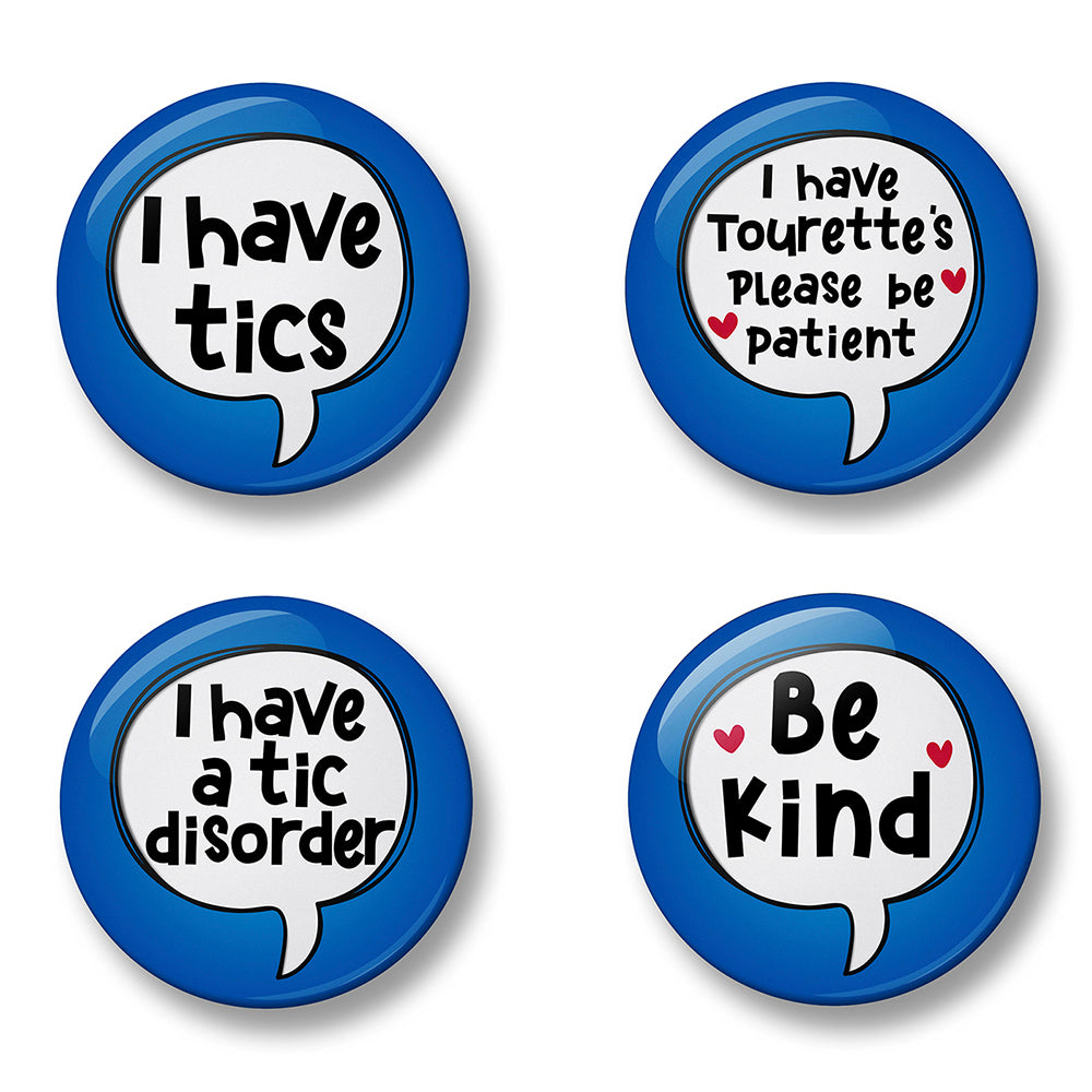 Tics Awareness Pin Badge Set – Set of 4 Pins, 32mm or 44mm
