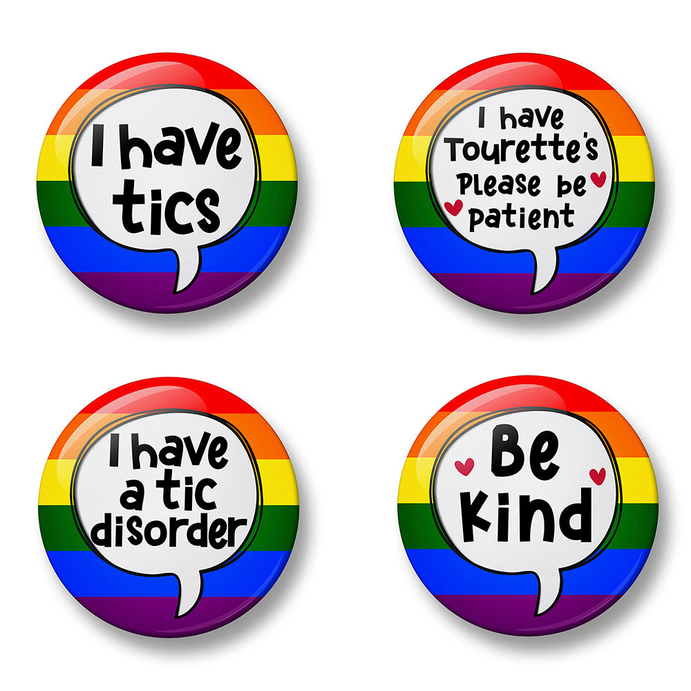 Tics Awareness Pin Badge Set – Set of 4 Pins, 32mm or 44mm