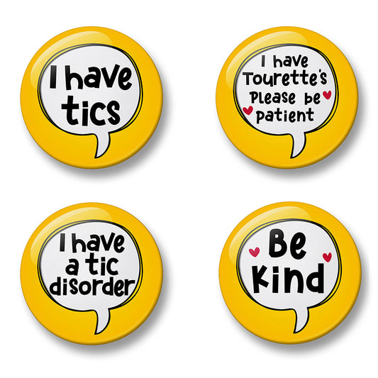 Tics Awareness Pin Badge Set – Set of 4 Pins, 32mm or 44mm