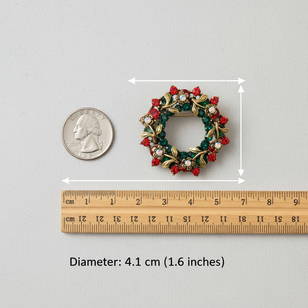 Vintage Christmas Wreath Brooch Boyut Gösterimi