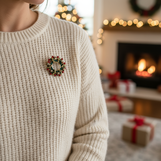 Vintage Christmas Wreath Brooch Kazak Üzerinde