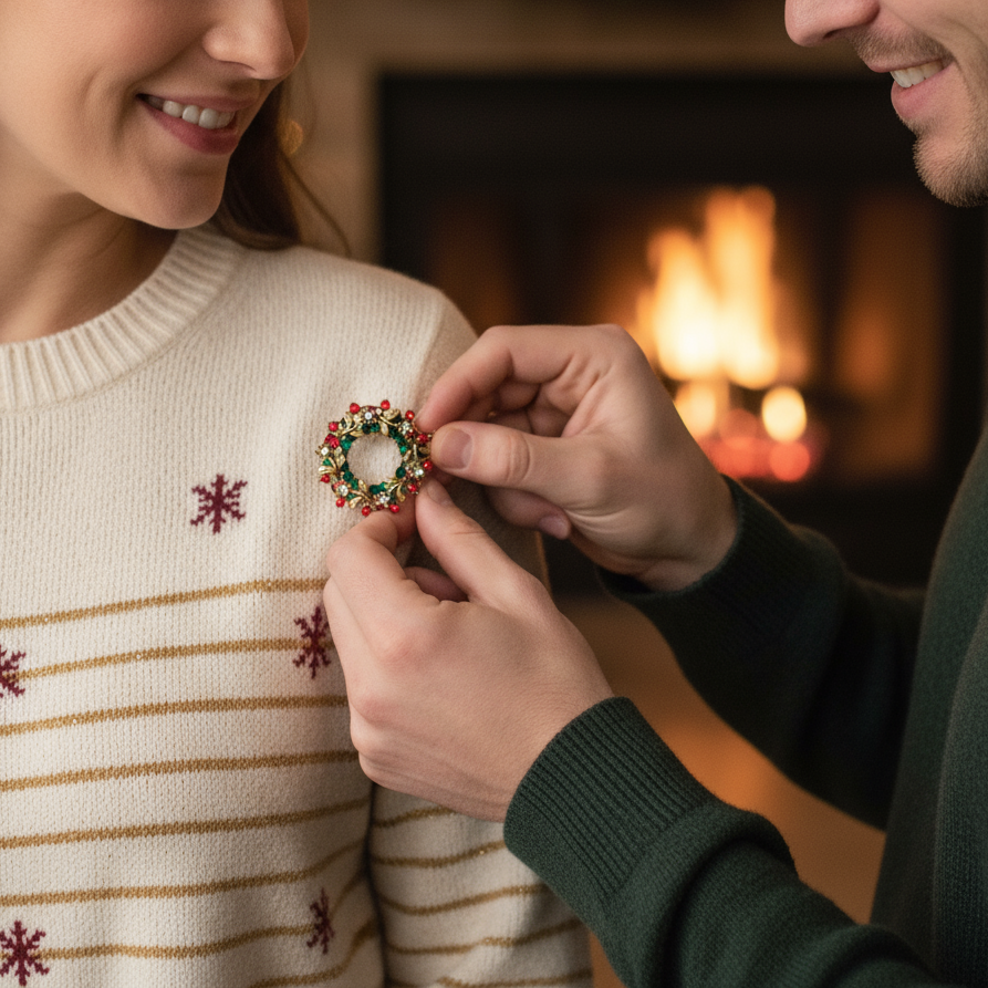 Vintage Christmas Wreath Brooch