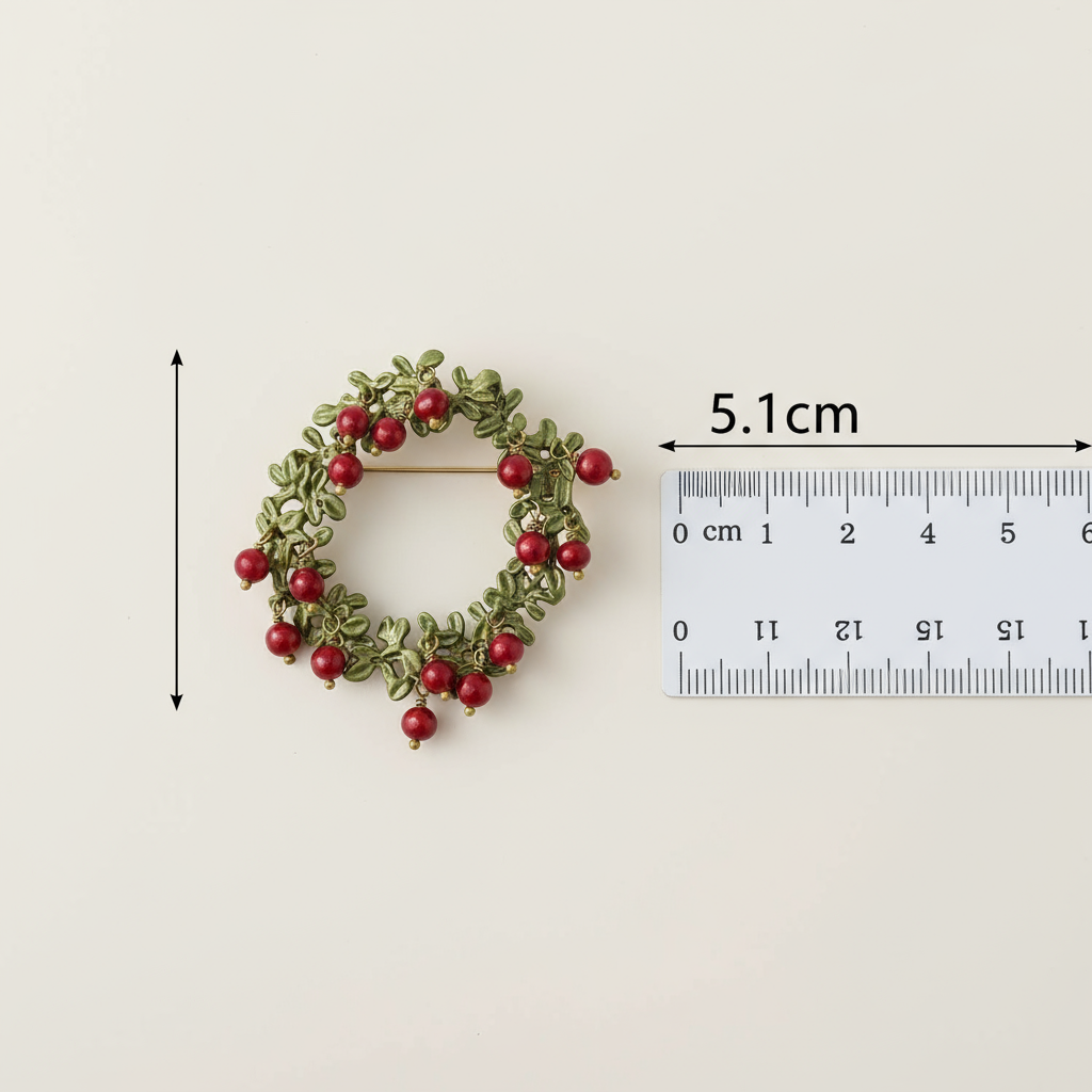 Vintage Wreath Cranberry Wreath Christmas Brooch 5.1cm Boyut