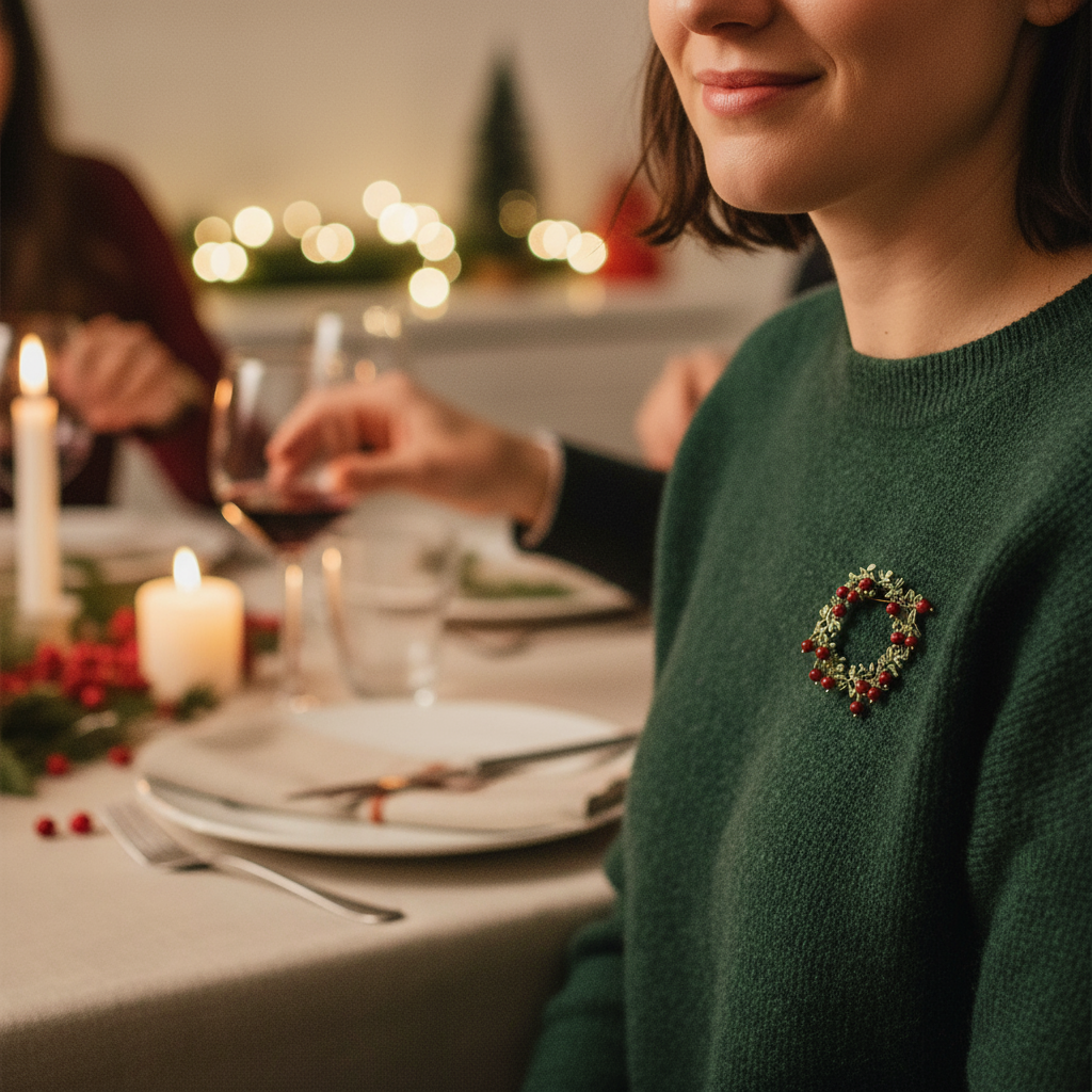 Vintage Wreath Cranberry Wreath Christmas Brooch