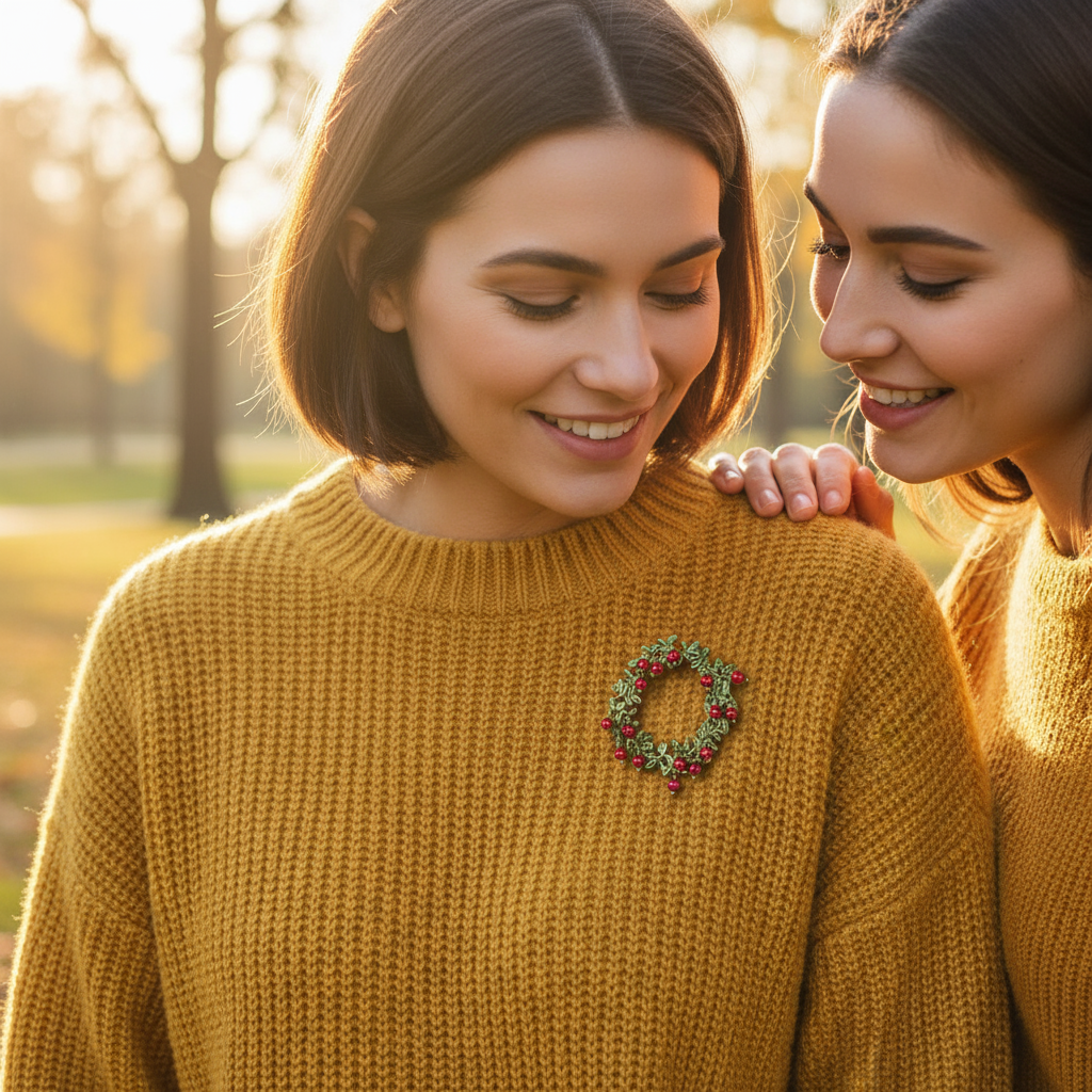 Vintage Wreath Cranberry Wreath Christmas Brooch